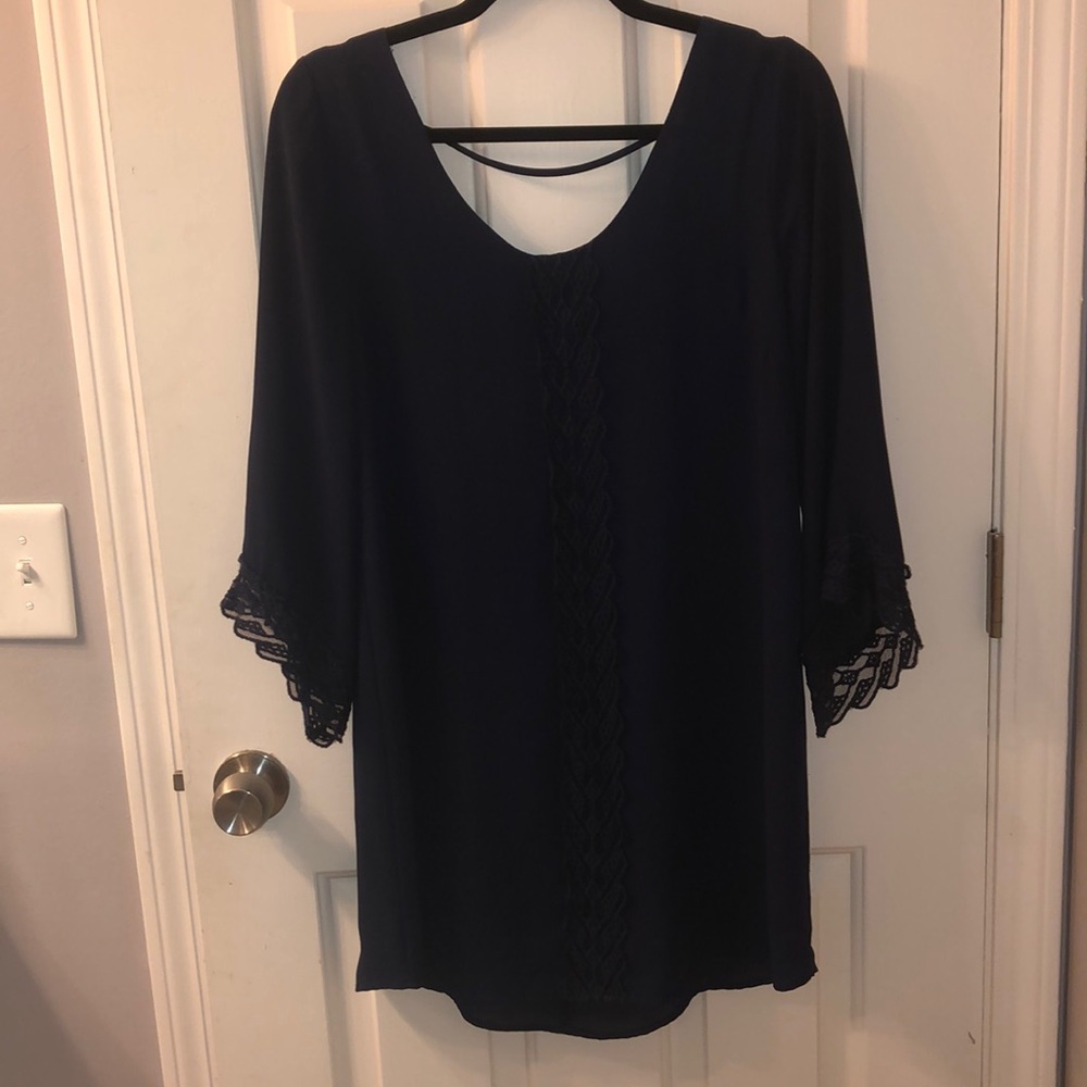 Navy Chiffon Shift Dress